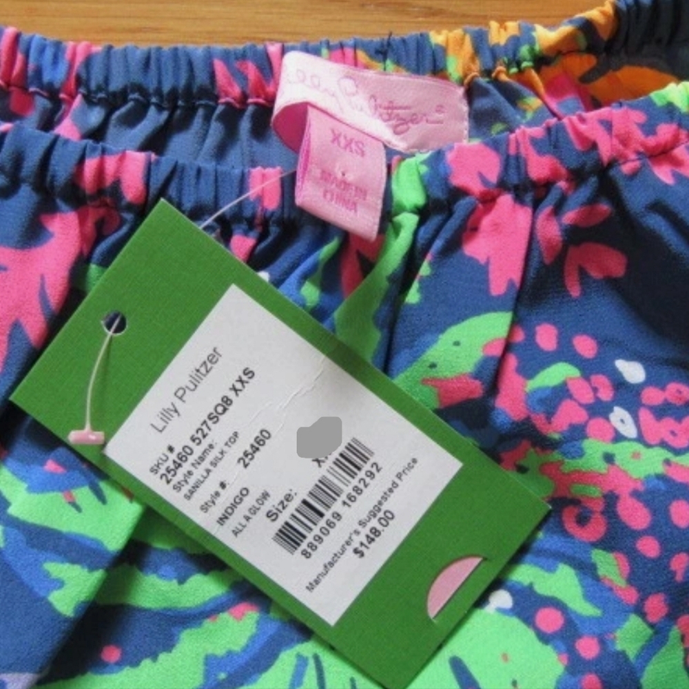 Lilly Pulitzer Sanilla Silk Off The Shoulder "Indigo All A Glow" Print Size S - Picture 12 of 13
